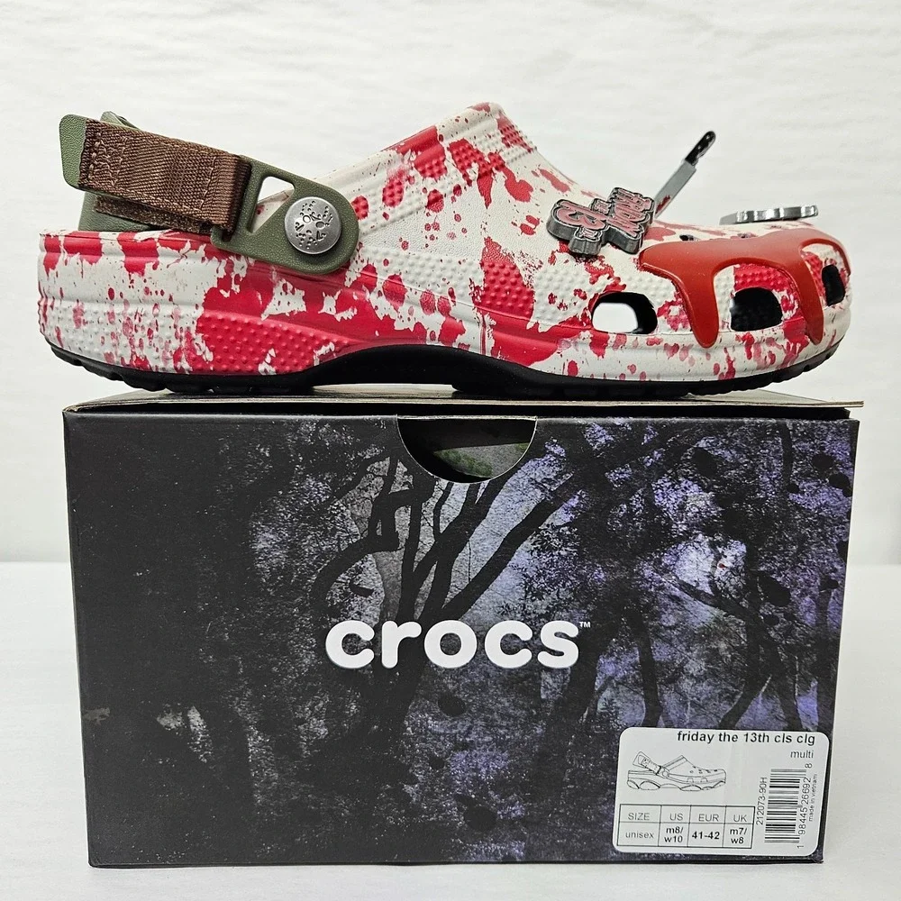 Crocs Friday the 13th Classic Clogs 212073-90H Red White‎ Green Men's Size 8